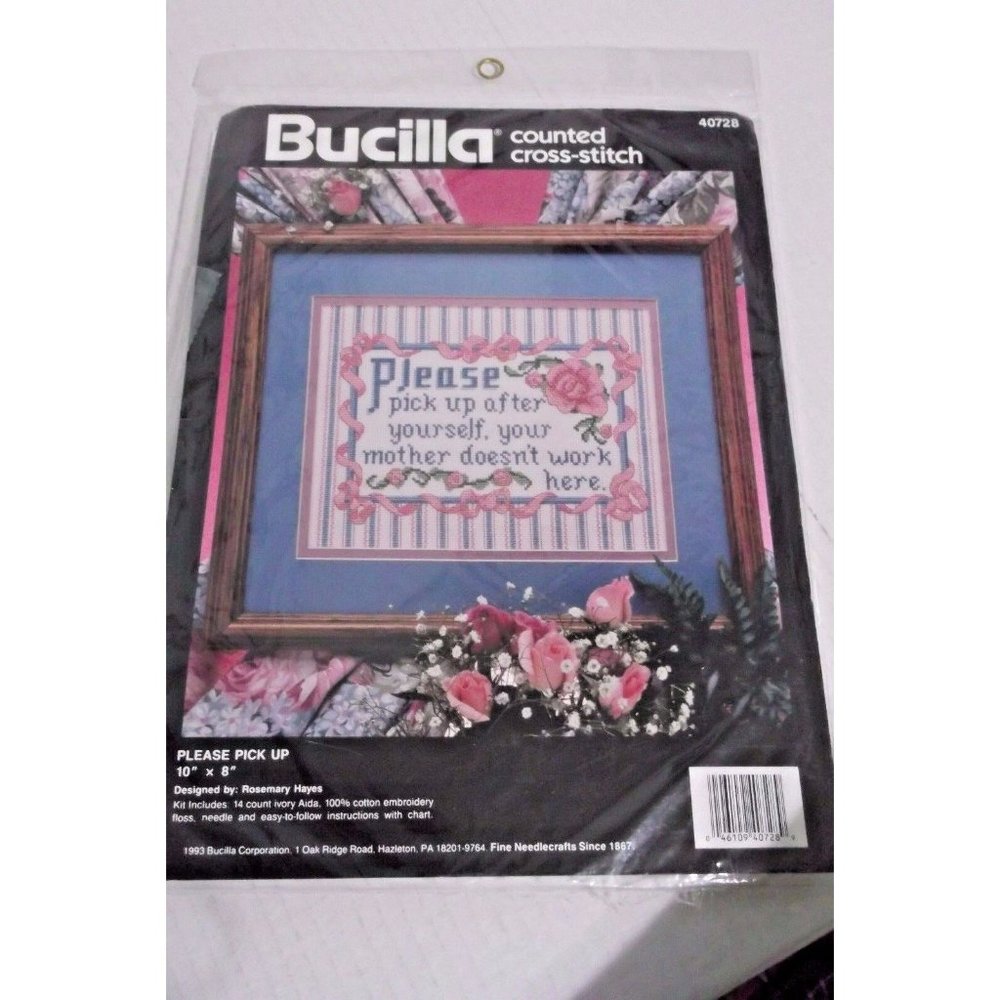 BUCILLA COUNTED CROSS STITCH KIT ""PLEASE PICK UP" 10" X 8" NEW